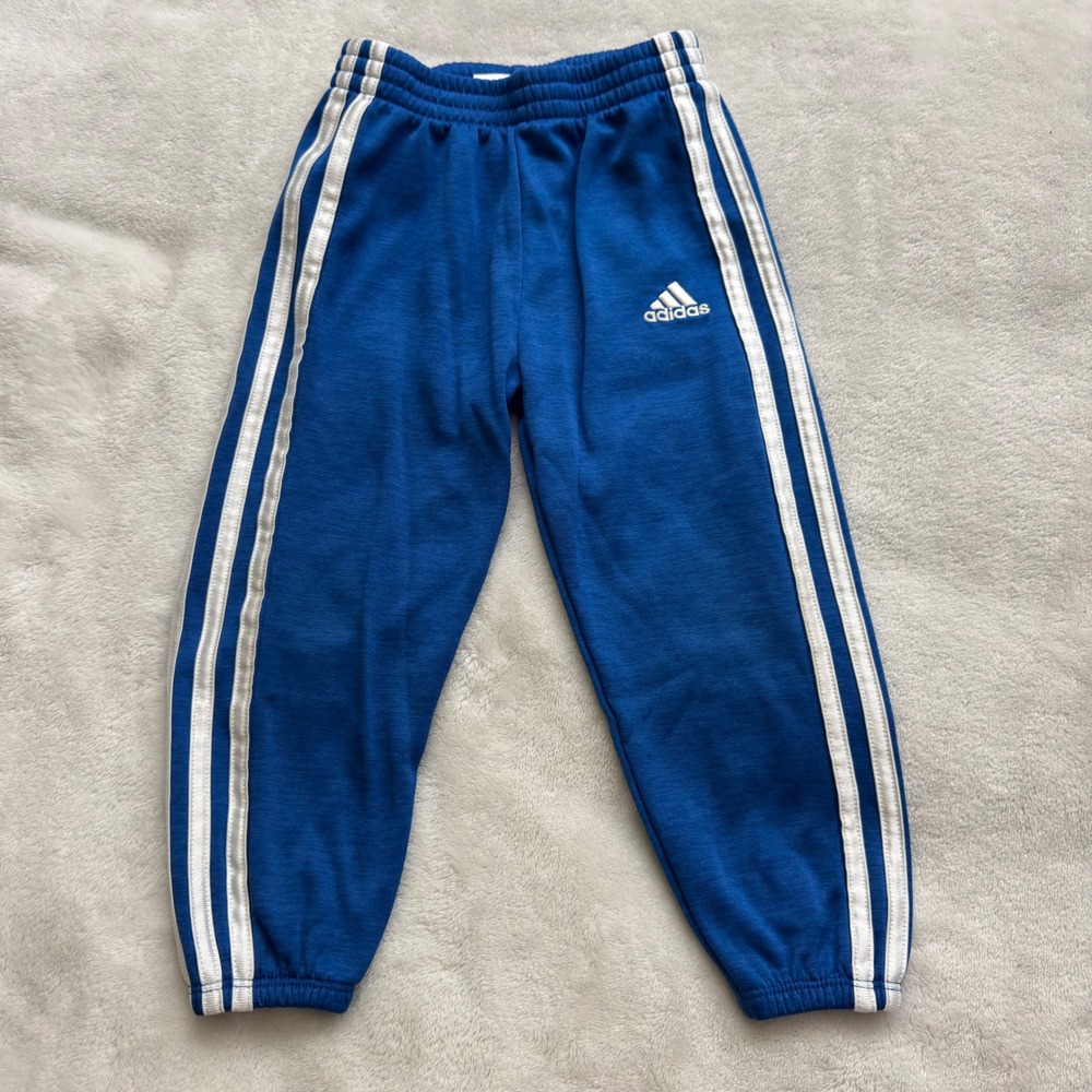 Adidas Toddler Boys Blue 3-Stripe Track Pants Joggers 3T Recycled Polyester